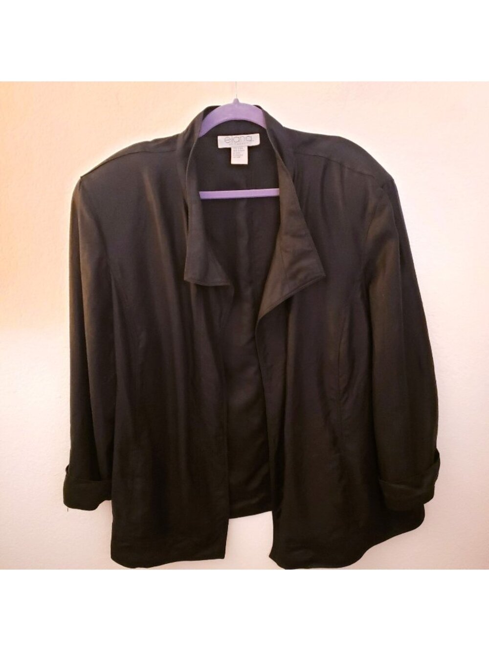 ELANA Black 100% linen unlined open front jacket Size 20 EUC